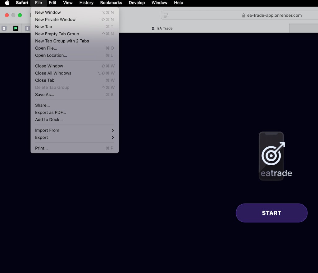 Safari File menu on Mac with Add to Dock highlighted
