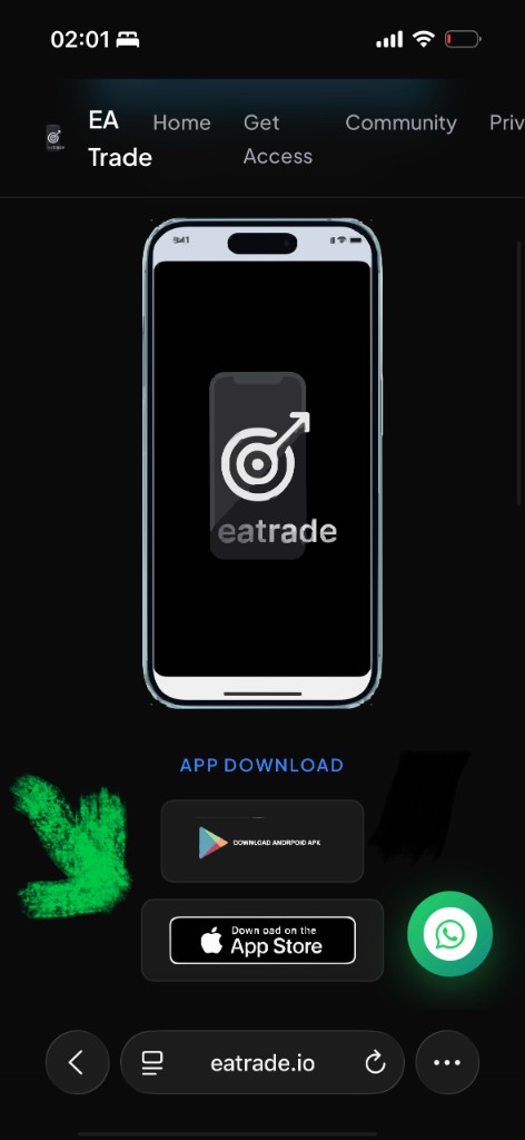 Safari toolbar highlighting the menu button below the EA Trade page
