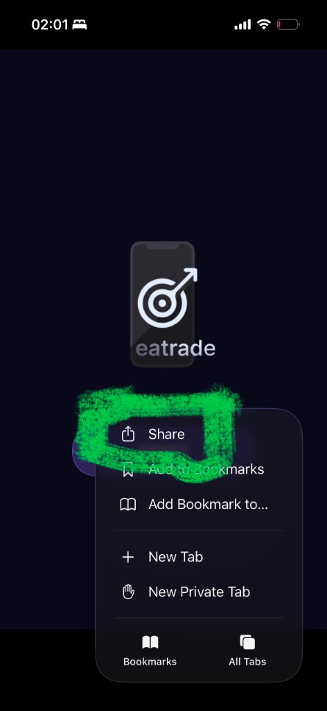 iOS Share sheet showing Add to Home Screen